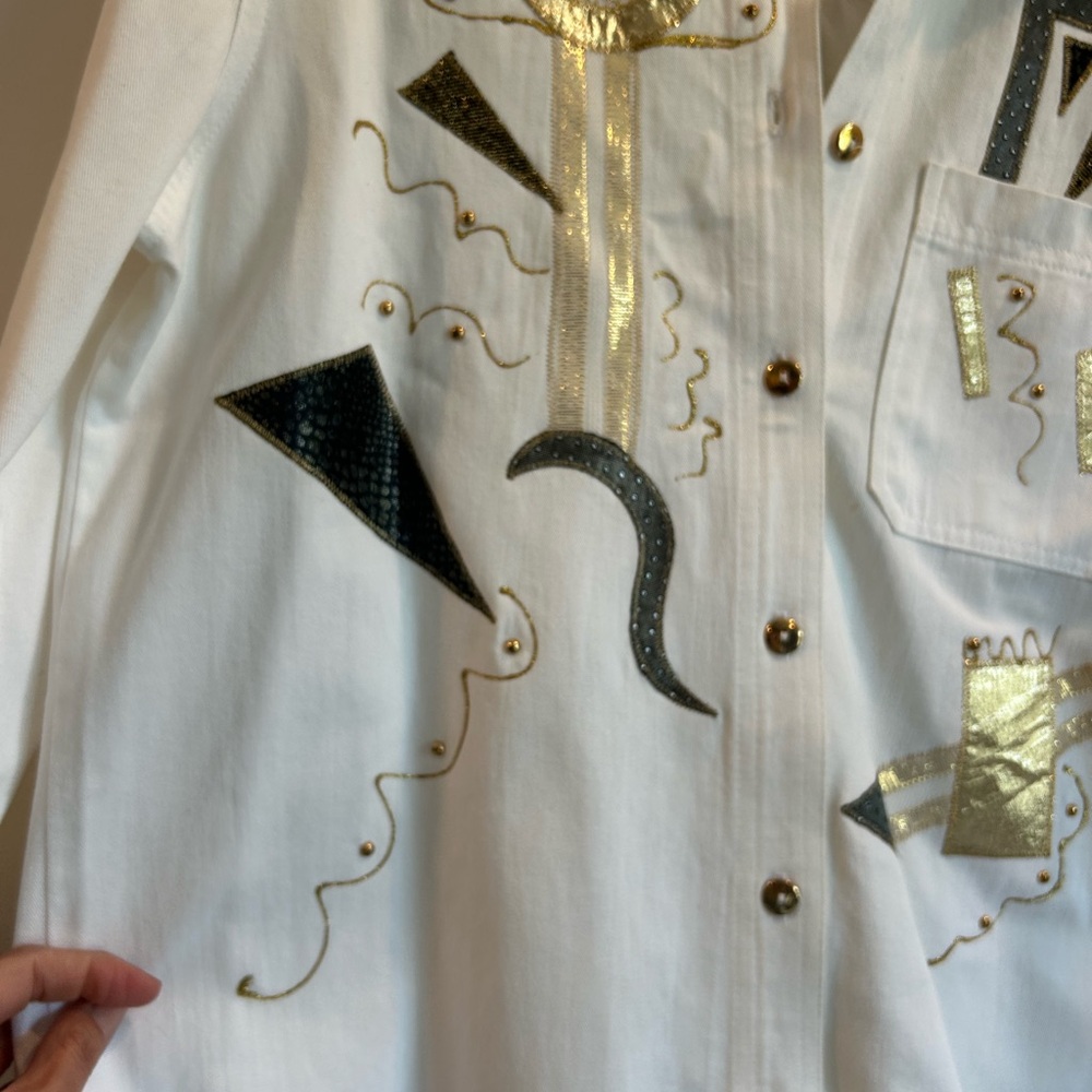 Vintage 80s White Denim Artistic Shirt - Picture 2 of 14